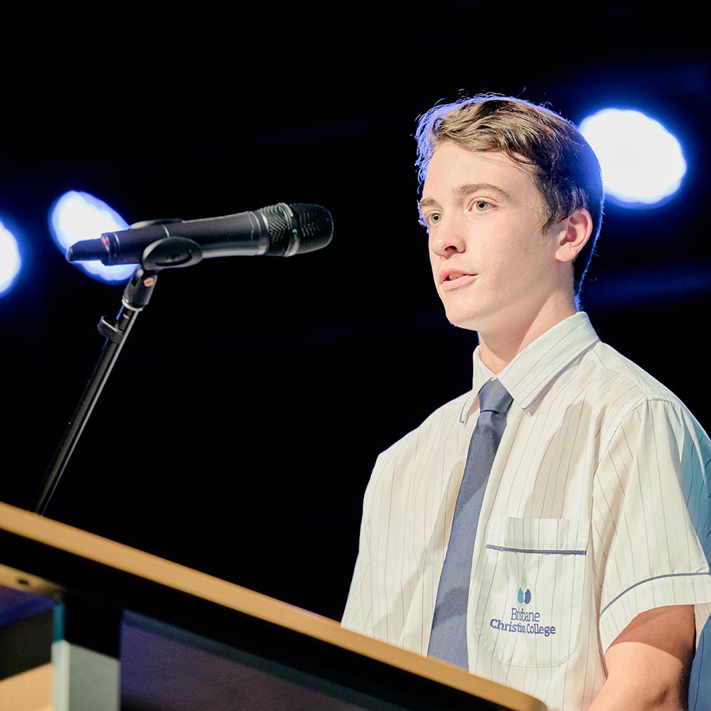 Secondary student doing a public speaking