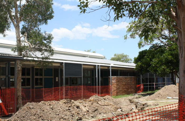 Construction in front of Middle and Secondary School rooms
